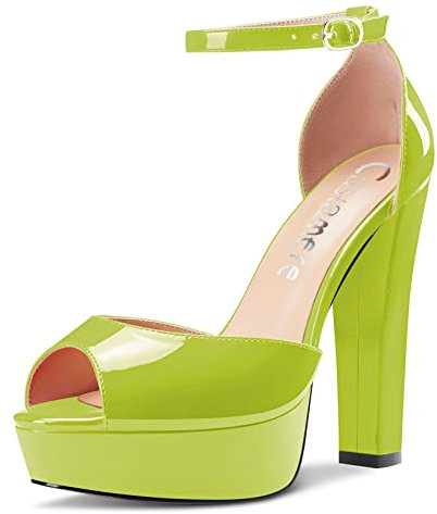 Castamere Mujer Chunky Ancho Alto High Heel Plataforma Abierta Punta Sandalias Correa Tobillo Two-Piece de Boda 13 CM Heels Pumps Verde Lima 38 EU