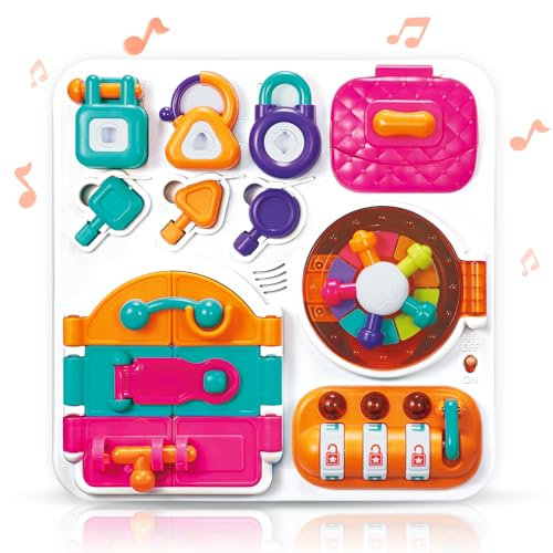 auby Sing Lock n' Code Busy Board, sensorisches Spielzeug, Musik, Geburtstagsgeschenke für Kinder ab 7 Monaten, EC461604A, Lebendige und Primäre Farben