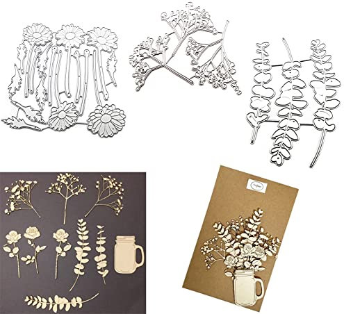 10er Set Metall Stanzformen Blume Blätter, 3D Baum Blatt Zweig Stanzschablone Stanzbögen Blüten Blumen Blätter Stanzschablone Prägeschablone Scrapbooking Cutting Dies für DIY Karten Handwerk