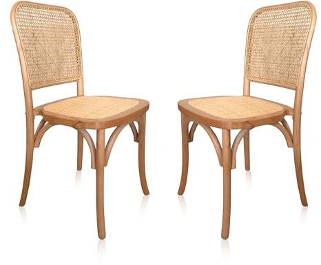 Adec Group Toscana, Pack 2 Sillas de Comedor, Silla Salón, Acabado en Madera Natural y Ratan, Medidas: 43,5 cm (Ancho) x 44,5 cm (Largo) x 87,5 cm (Alto)