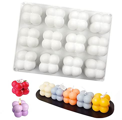 12 In 1 Silikonform Kerze, 3D Bubble Kerzenform, Mini Bubble Cube Ball Harz Kerze Silikon Form Seife Form, DIY Schokolade Candle Resin Soap Silicone Mold