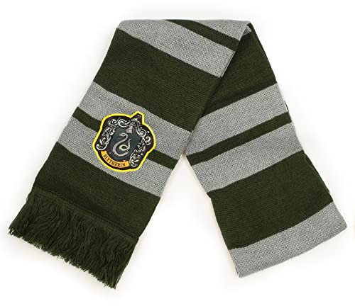 Culturefly Harry Potter House Premium Gestreifter Schal mit Wappenaufnäher, Einheitsgröße, Grün , Einheitsgröße