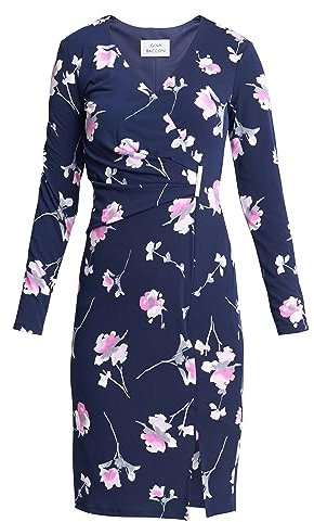 Gina Bacconi Robe Portefeuille avec Bordure dorée Cocktail, Bleu Marine/Rose, 36 Femme