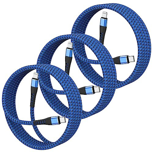 3Pack USB C to Lightning Cable 10FT, Fast Charging Cord for iPhone 14, Replacement for Apple Original Charger Cable for iPhone 14 13 12 11 Pro 11 XS MAX XR 8 7 6s Plus-Blue