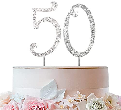 Tortendeko Silber Strasssteine Happy Birthday Cake Topper für Geburtstag Deko (50)