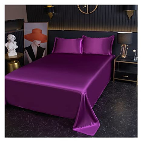 DMKD Bettlaken ohne Gummizug in 100% Polyester Mikrofaser Betttuch Haustuch ohne Gummi Glatt und Weich Laken viele Farben und Größen (Color : Violet, Size : Flat Sheet 230x250cm)