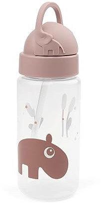 Done by Deer Trinkflasche mit Strohhalm Ozzo Rosa - 350 ml - Inklusive Reservestrohhalm und -aufsatz - Ø6.5 x H 20 cm - 100% PP, Mundstück: 100% Silikon beide in Lebensmittelqualität