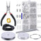 HZZXCH 1 Set Jewelry Beading Making & Repair Silver Findings Starter Kit with Accessories for DIY Necklaces, Anklets & Charms