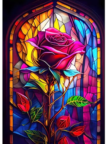 EOBROMD Diamond Painting Rosen, 5D Diamant Painting Bilder Erwachsene Glasmalerei Blumen, DIY Diamond Painting Set Diamond Painting Kinder für Wanddekoration 30x40cm