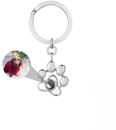 CSstone Hund Pfote Foto kette, Projektion Halskette mit Bild, kette mit Foto,kette mit Bild innen 925 Sterling Silber Ich liebe Sie Gedächtnis Schmuck Geschenk für Frauen/Haustier (Keychain-silver)