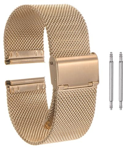 sourcing map Edelstahl-Maschenarmband 24mm Schnellverschluss Verstellbares Metallarmband für Männer Frauen, Roségold