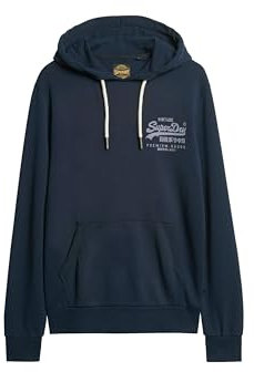 Superdry Herren Klassisches Vintage Heritage Hoodie mit Logo auf der Brust Finster Marineblau XL