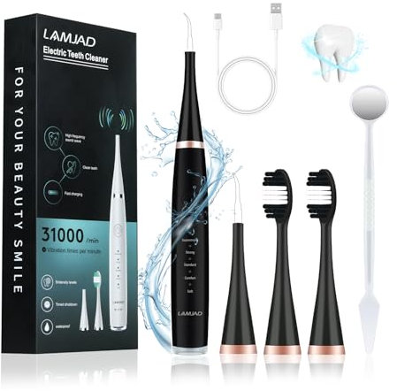 Elektrische Zahnbürste,LAMJAD Electric Toothbrush Mit 4 Aufsteckbürsten,5 Putzmodi (Schwarz)