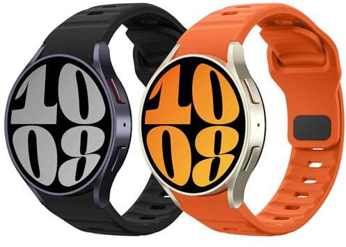 MoKo 2 Pack Correa Robusta Compatible con Samsung Galaxy Watch 7 FE 6 5 4 40mm 44mm/Watch 6 Classic 43mm 47mm/5 Pro 45mm/4 Classic 42mm 46mm, 20mm Pulsera de Repuesto de Silicona para Hombre, N+N