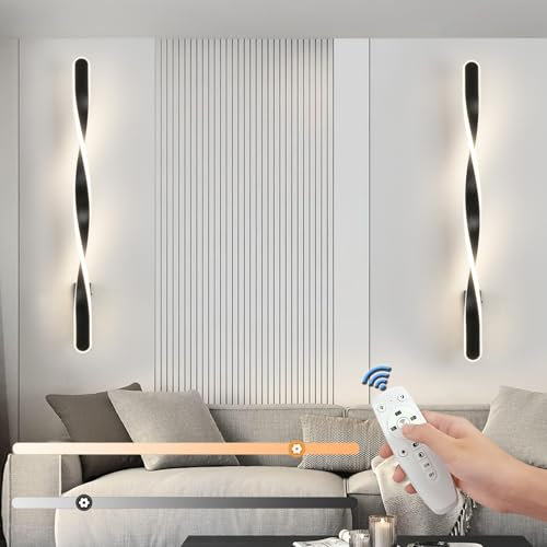 YNDD 2 Stücke Wandleuchte Innen Dimmbar mit Fernbedienung, 80cm Lang Wandlampe Schwarz Modern 3000K-6000K 36W Linear Wandlicht LED Wandbeleuchtung für Wohnzimmer Schlafzimmer Treppe Flur