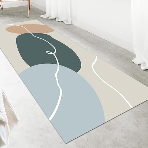 LIKE IT MORE Modern Teppich für Wohnzimmer, Schlafzimmer, Küche und Flur - Waschbarer Rutschfester Teppichläufer - Großer Teppich Läufer Beige Grau Blau Weiß 80x300 (Mond Dunkelgrün)