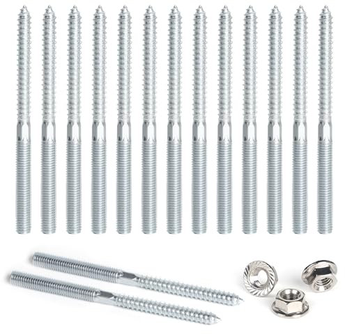 DBREAKS Stockschrauben Torx, 15Stk Doppelkopfschrauben, M8*100mm Doppelgewindeschrauben, Doppelseitige Dübelschrauben mit Sperrzahnmuttern, Schraubstifte Gewinde, Verzinkte Doppelgewinde für Möbel