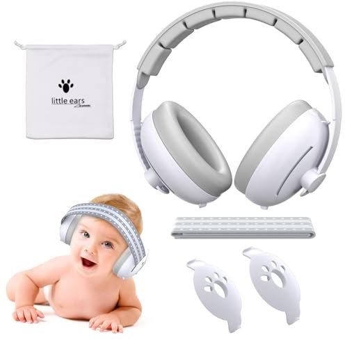 SOGUDE Baby Casque Anti Bruit Bébé, 2 en 1 Casque Anti-Bruit Bébé Pour Bébés et Tout-Petits Jusqu'à 60 Mois, Casque Bébé Anti Bruit Certifié CE, Confortable et Réglable, Blanc