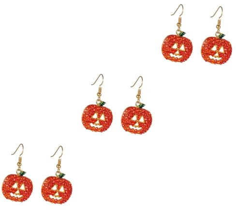 SHERCHPRY 3 Paar Kürbis Ohrringe Baumelnde Ohrringe Für Damen Halloween Ohrringe Strass Ohrringe Kürbis Ohrringe Kürbis Ohrringe Damen Ohrhänger