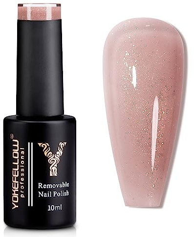 YOKEFELLOW Vernis Semi Permanent Pailleté Rose, 10ML Soak Off UV LED Naturel French Manucure Nail Art Gel