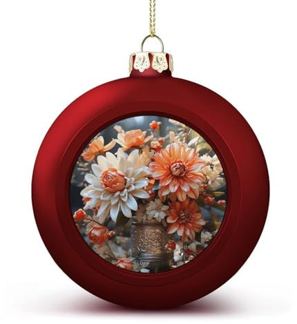 Orange Blumen Weihnachtskugeln Ornament 4,1 cm rot glitzernde hängende Weihnachtskugeln für Weihnachtsbaum-Anhänger, dekorative Christbaumkugeln für Weihnachtsbaumschmuck, 4 Stück