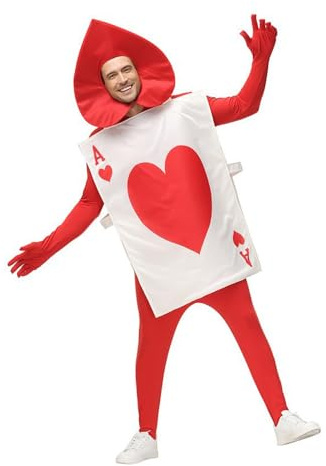 Zhongkaihua Spielkartenkostüm König/Königin Outfit, Pokerrolle Pik Ass und Herz-Ass Kostüm mit Hut Kostüme Halloween Fasching Familienspiel Party