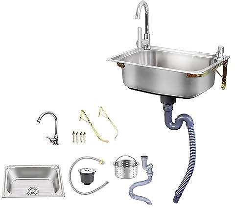 Fregadero Comercial de Acero Inoxidable, Fregadero utilitario, Fregadero portátil con Grifo, Fregadero para darage, Fregadero de Cocina Independiente, fregaderos de un Solo tazón, Fregadero