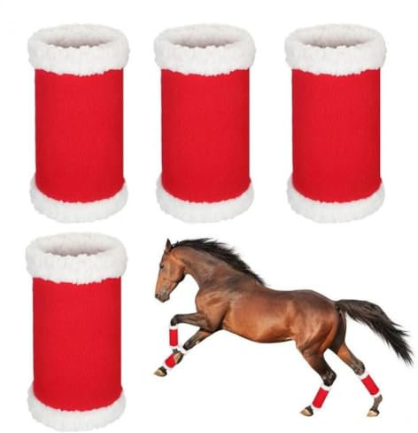 Zghhc Pferde-Weihnachts-beinwickel, 4 Stück/Set, Rote Pferde-beinwickel, Kunstfell-stehwickel, Warme Pferde-Leggings, Sport-Reitstiefel Für Club