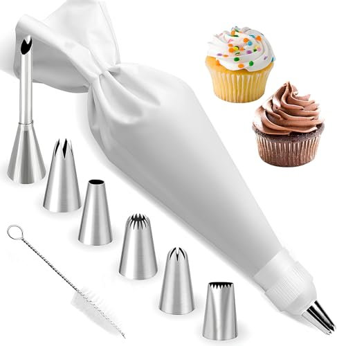 9 PCS Kit de Poche à Douille Professionnelle, DIY Patisserie Accessoire Kit Professionnelle, Poche à Douille Réutilisable avec Brosse de Nettoyage pour Décoration de Gâteaux, Pâtisseries et Cupcakes
