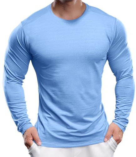 Men's UPF 30+ Sun Protection Shirts Performance Long Sleeve T-Shirt Moisture Wicking Shirt for Running Workout Sky Blue-07 L