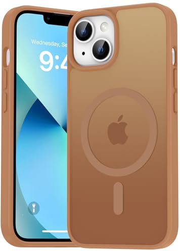 Natiiozie Magnetisch Hülle Kompatibel mit iPhone 14/iPhone 13, Matt Handyhülle Kompatibel mit MagSafe, Stoßfest Kratzfest Schutzhülle Nie Vergilbung rutschfest Rückseite Case Braun