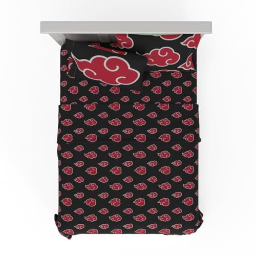Franco Collectibles Naruto Akatsuki Anime-Bettwäsche-Set, superweich, gemütlich, Mikrofaser, 4-teiliges komplettes Bettlaken-Set, offizielles Lizenzprodukt