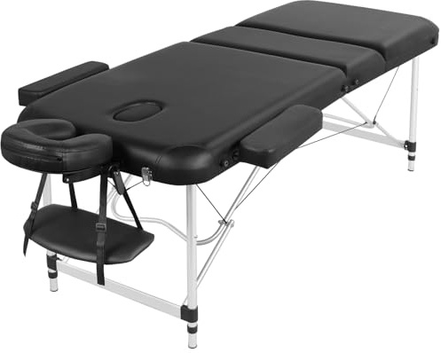 Soberine Lettino per Massaggio a 3 Zone 213 x 70 cm Professionale Portatile Fisioterapia Pieghevole in Alluminio Nero