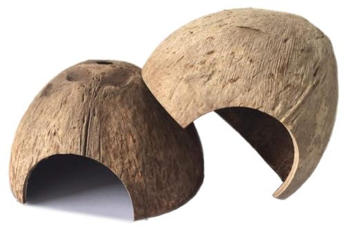 Kathson 2 PCS Natürliche Kokosnuss Reptilienverstecke Eidechse Coco Hut Einsiedlerkrebs Hut Aquarium Fisch Versteck Höhle Spinne Schnecke Kletterer Spielzeug