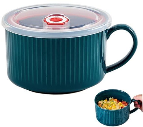 Jeorywoet Soup Bowl with Lid, Portable Microwave Soup Mug with Lid, Ceramic Soup Bowls with Handles, Portable Microwave Bowl for Soup Instant Noodle Cereal, Soup Bowls with Handles