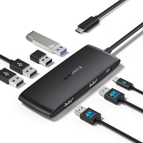 Lemorele Docking Station Dual monitor- 7-in-1 usb c hub with 2 HDMI Adapter 4K@60Hz,USB 3.0 & 3-Port USB 2.0,100W PD Charging,Plug and Play for Dell/HP/MacBook/Surface Laptop
