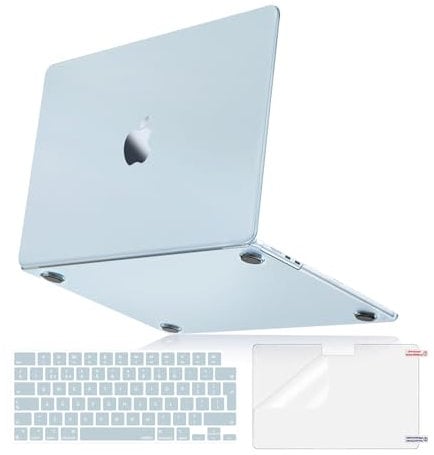 MOSISO Compatible with MacBook Air 15 inch Case 100% Match Official Color M4 M3 M2 2025 2024 2023 A3241 A3114 A2941 Touch ID, Ultra Thin Hard Case&Keyboard Cover&Screen Film, Sky Blue Clear
