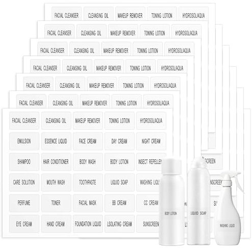 360Pcs Waterproof Clear Labels for Travel Size Bottles, Clear Bathroom Beauty Organization Labels for Cosmetic Organize, Removable Stickers for Refillable Bottles