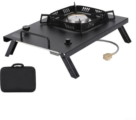 HEBEOT Réchaud de table, réchaud à gaz pliable d'extérieur et panier de vidange pour utilisation en camping avec pour table Igt compatible cuisinière d'extérieur (noir)