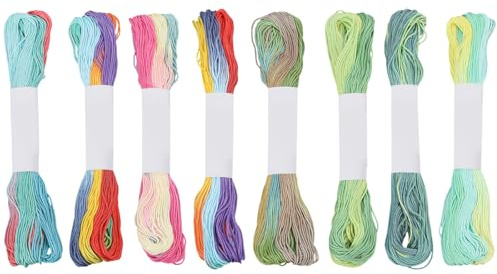 FREEBLOSS 8 Stück Sashiko Garn Sashiko Strang 8 x 20 m Stickgarn Aus Reiner Baumwolle Japanische Nähgarne Quilt Und Stick Nähset Zubehör 8 grüne Gemischte Farben