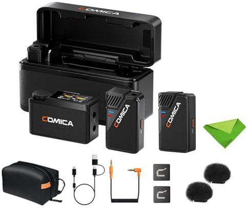 COMICA BooMax Wireless Lavalier Microphone for Smartphones,Cameras,Laptops,2.4G Dual Lapel Mic with 2 Transmitters,32G Storage,Noise Cancellation,Charging Case for TikTok,Interviews,Live Streamings