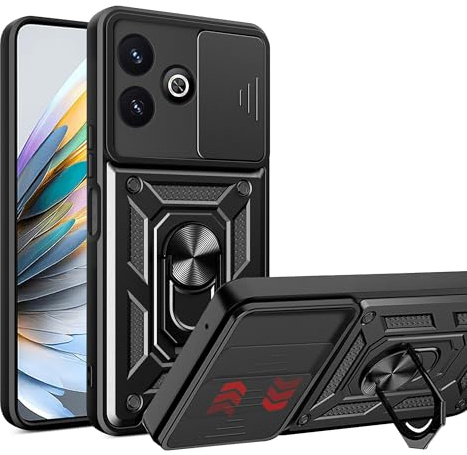 ESHUYI Hülle für ZTE Blade A75 4G mit Slide Camera Cover [Kameraschutz] [Ring Ständer] [Case Kompatibel Mit Magnetischer Autohalterung] Stoßfeste Handyhülle, Schwarz