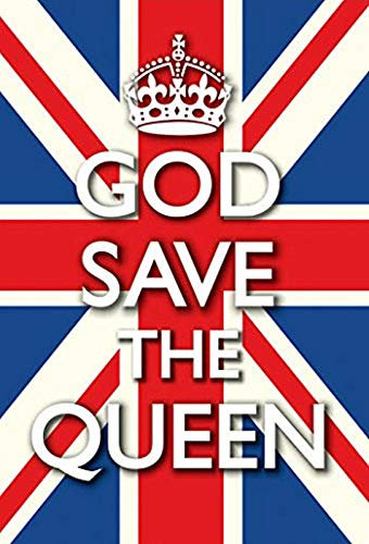 Targa in metallo con scritta God Save the Queen, con bandiera britannica, 30 x 20 cm