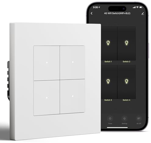 BSEED Smart Lichtschalter Unterputz mit PC Rahmen, 4 Fach 1 Weg, WLAN Taster Schalter kompatibel mit Alexa/Google Home, Intelligente Wandschalter arbeitet mit Smart Life/Tuya App, Weiß
