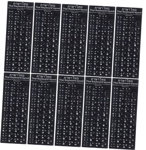 TEHAUX Thailändische Tastaturaufkleber Schwarz Mit Weißen Buchstaben Tastaturaufkleber Für Laptop pc Und Notebook Fremdsprachen-Tastatur-Aufkleber Zum Ersetzen Abgenutzter Tasten 10 Stück