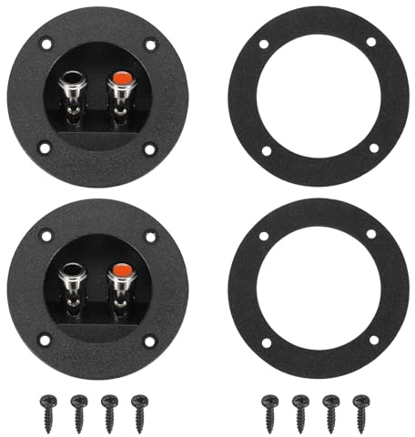 sourcing map 2Pcs 1.9 Inch Round Speaker Box Terminal Cup, 2-Way ABS Subwoofer Plug Connector Double Binding Posts Spring Loaded Jack for Car Stereo Speaker Wire Sub Box