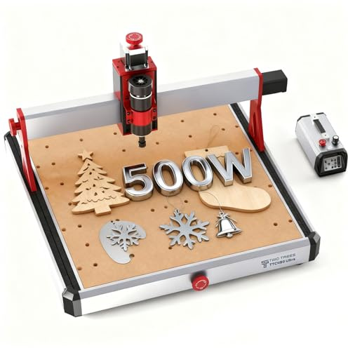 Twotrees TTC450 Ultra 500W Spindle CNC Milling Machine Easy Switching Between CNC and Laser Modes, one-Touch Emergency Stop Power Failure Protection. 90% pre-Assembled 3.5-inch IPS Touchscreen