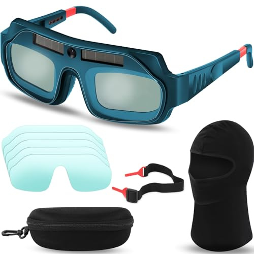 Tellegloww 1 Set Welding Glasses Solar Welding Goggles Auto Darkening Welder Glasses Mask Helmet with Replacement Lenses(Ordinary Lenses-green)