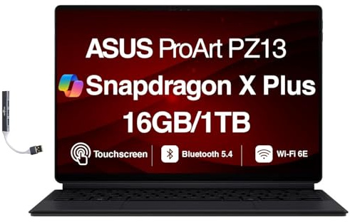 ASUS ProArt PZ13 2-in-1 AI Laptop 13.3 Touch OLED 3K Detachable Display | Qualcomm Snapdragon X Plus X1P-42-100, 16GB LPDDR5X, 1TB SSD, Backlit KB, WiFi 7, Win 11 Home, w/DKZ USB Hub