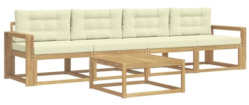 vidaXL Outdoor-Sofagarnitur mit Kissen 4 pcs Weiß und Creme, Outdoor-Sofa-Set, modernes Gartenmöbel, modulare Sitzgruppe für Komfortables Entspannen im Freien